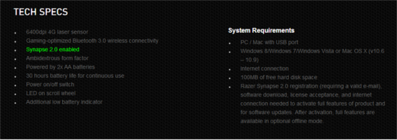 Specs from web