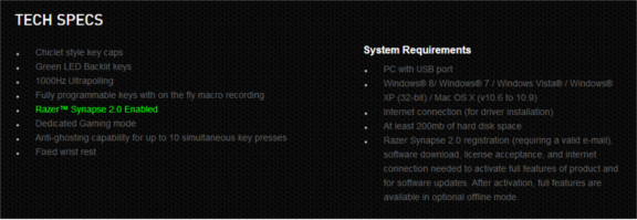 Specs from web