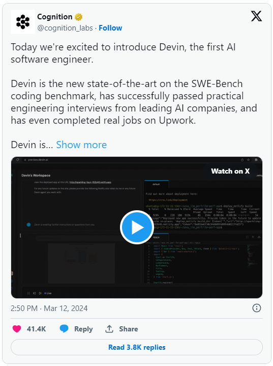 The world's first AI software engineer Devin